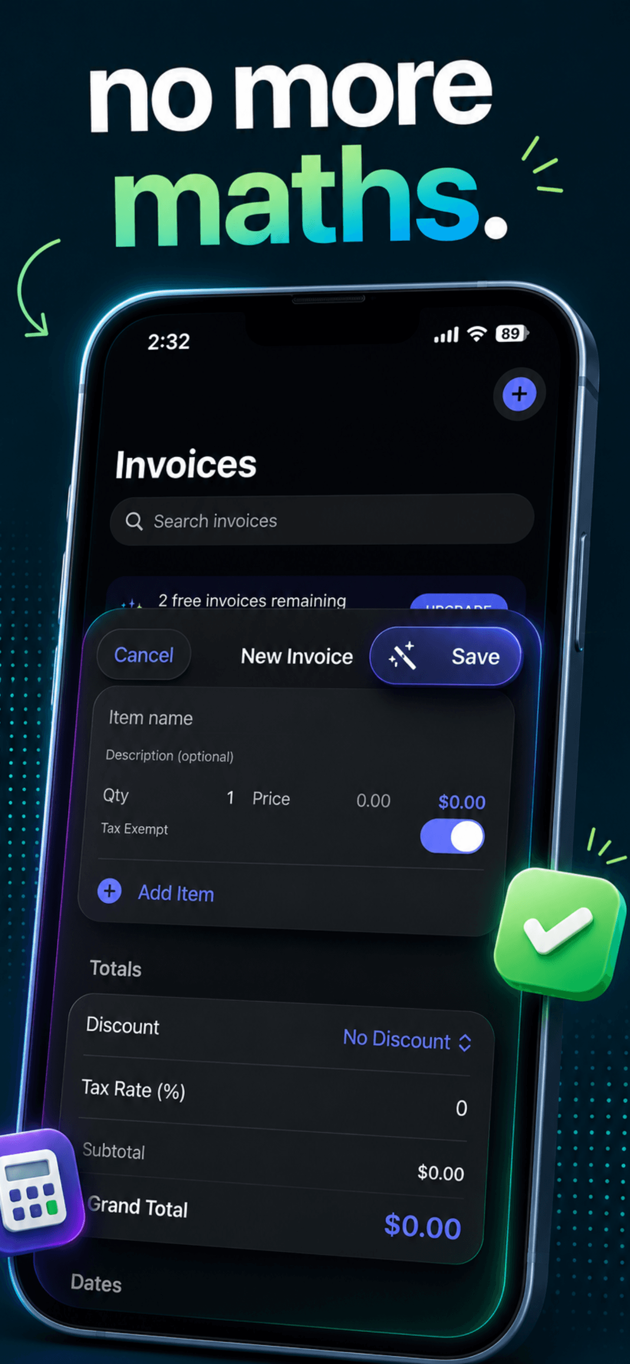Invoice Generator showing invoice status tracking